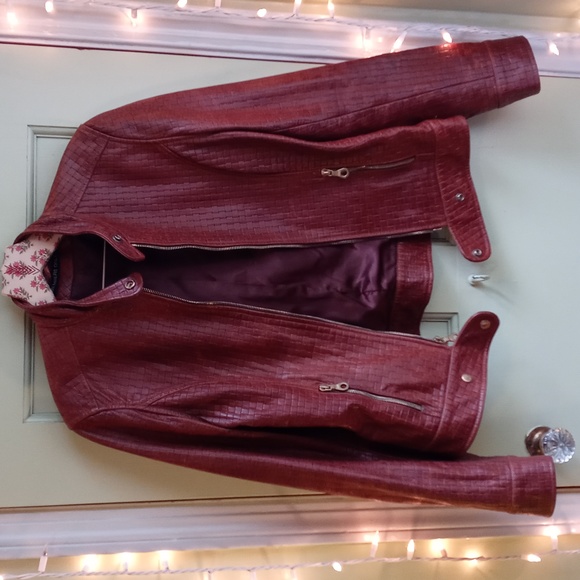 Men's Member's Only basket weave brown leather jacket coat Small - Picture 10 of 14